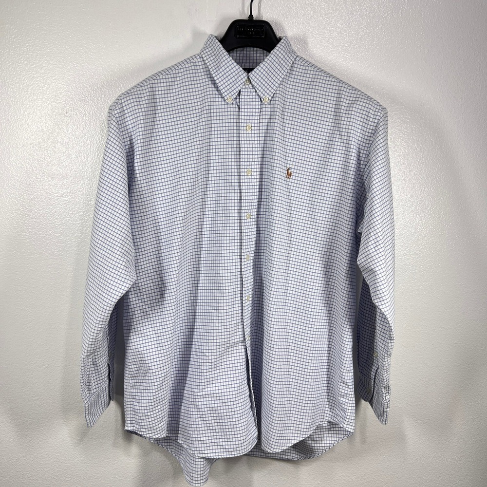 Vtg. Polo Ralph Lauren Blake Shirt XL Blue White Tattersall Oxford Flesh Pony
